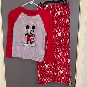 Disney Red & Gray Mickey Mouse Holiday Pajama Set Size 10